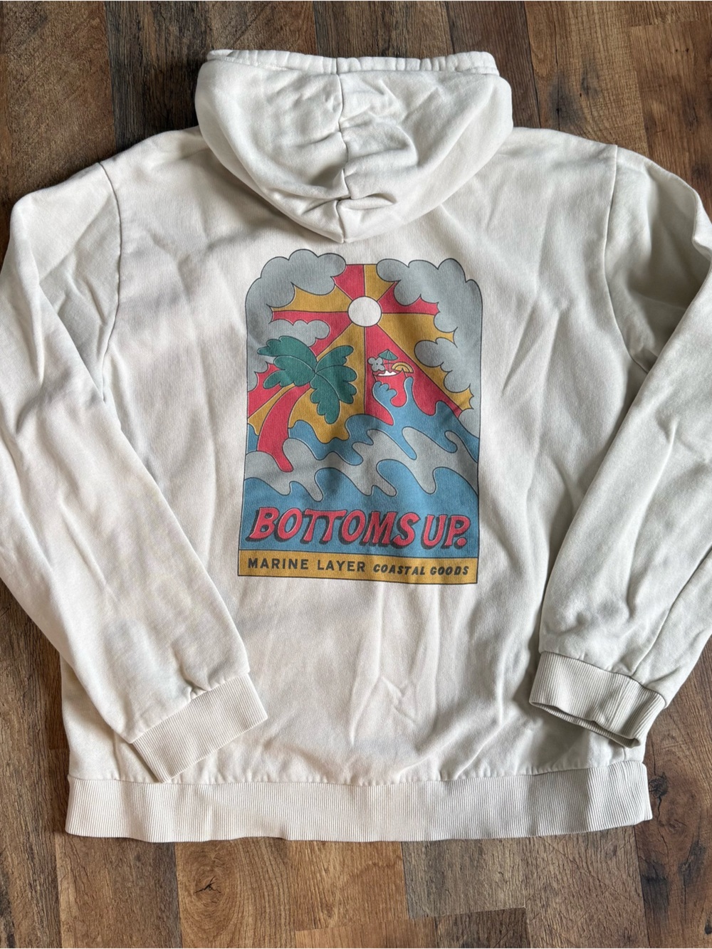 Marine Layer Cream Pullover Hoodie Bottoms Up XL